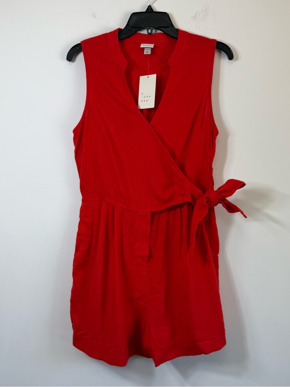 NWT A New Day Red Linen Blend Wrap Tie Waist Romper Size Small
